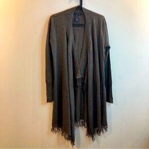 ELENA SOLANO Sz L Cascade Open Front Wool Blend  Fringe Wrap Style Cardigan